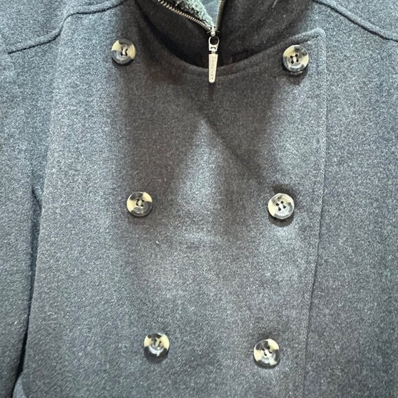 Braetan Womens Double-Breasted Wool Coat Lg Belted Waist Faux Fur Charcoal Gray - Picture 6 of 12